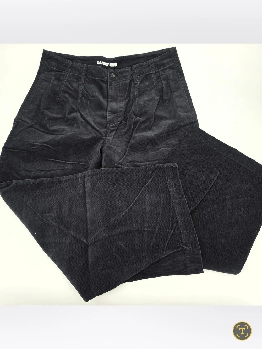 Lands End High Rise Wide Leg Corduroy Pants Womens Size 18 Black Pockets